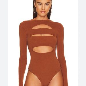 Brown Long Sleeve Cut-Out Bodysuit